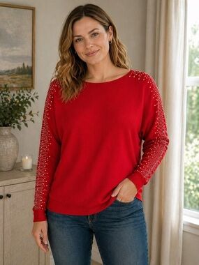 ❤️ Red Embellished Batwing Sweater | XL